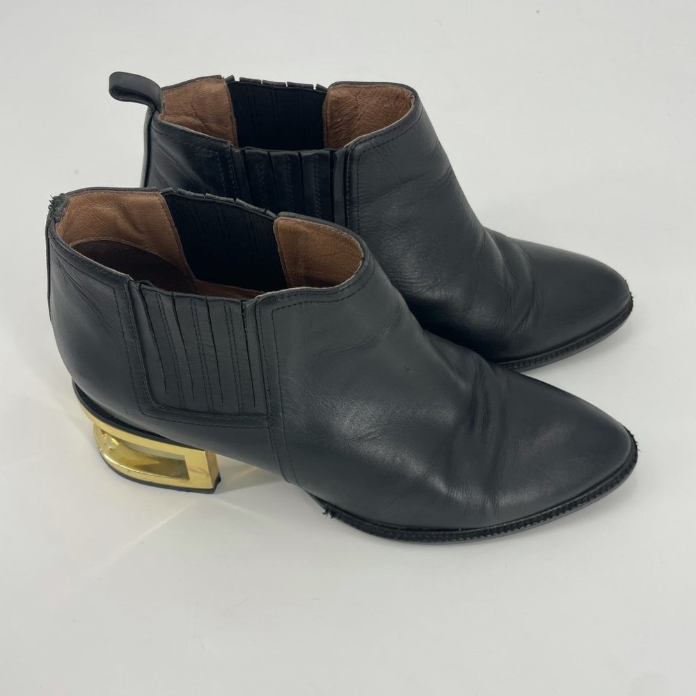 Jeffrey Campbell Womens gold cage heel leather ankle boot Size 8.5